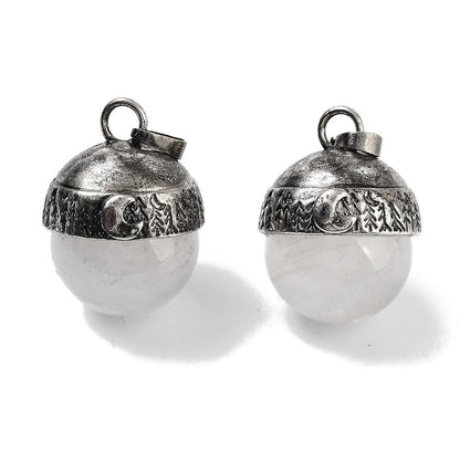 Chunky Antiqued Quartz Crystal Pendant, Stainless Steel - SS028