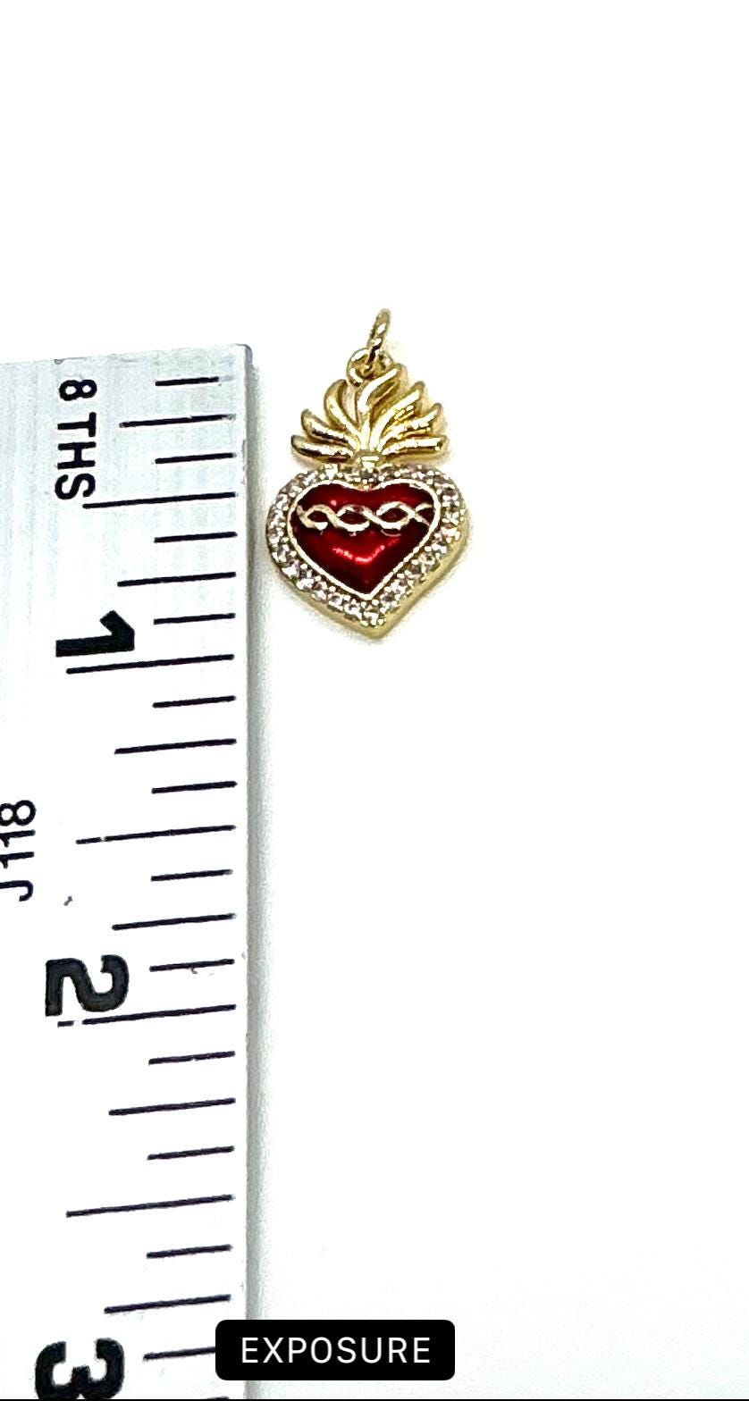 Red Sacred Heart Micro Pave Pendant, Shiny 18k Gold Plated - SY066