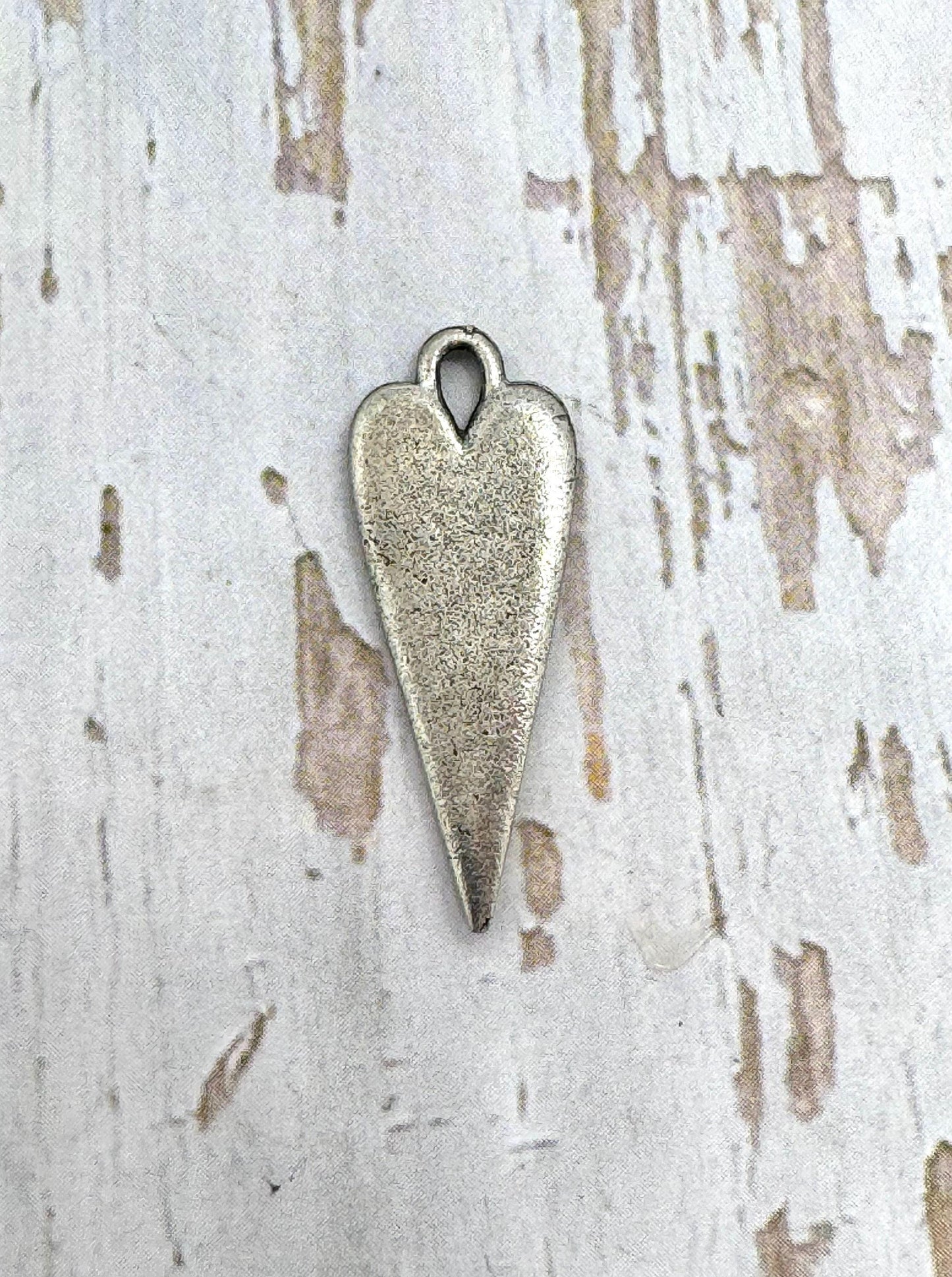 Elongated Heart Charm, Antiqued Pewter - PT394