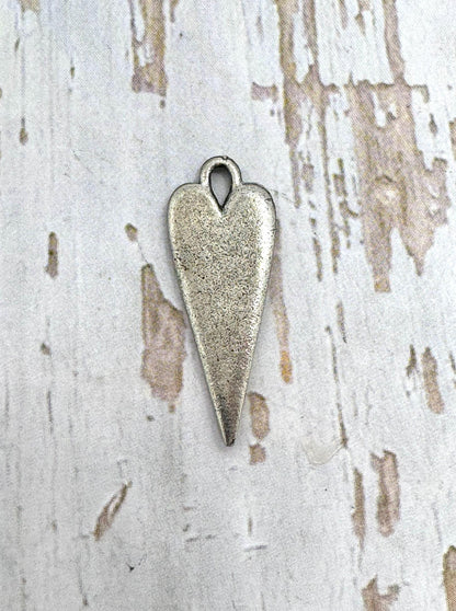 Elongated Heart Charm, Antiqued Pewter - PT394