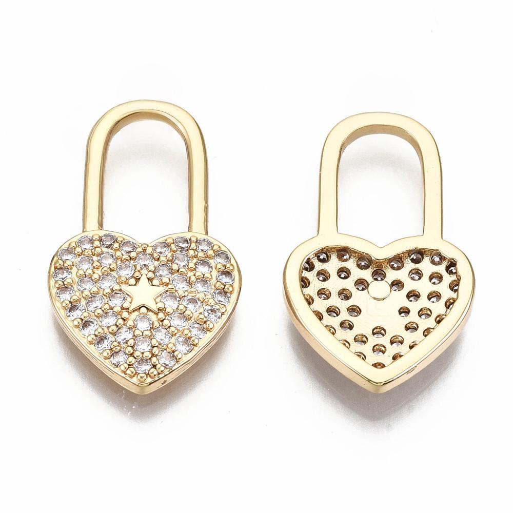 Small Heart Lock Micro Pave Pendant, 18k Gold Plated Clear Cubic Zirconia - SY071
