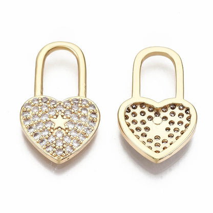 Small Heart Lock Micro Pave Pendant, 18k Gold Plated Clear Cubic Zirconia - SY071