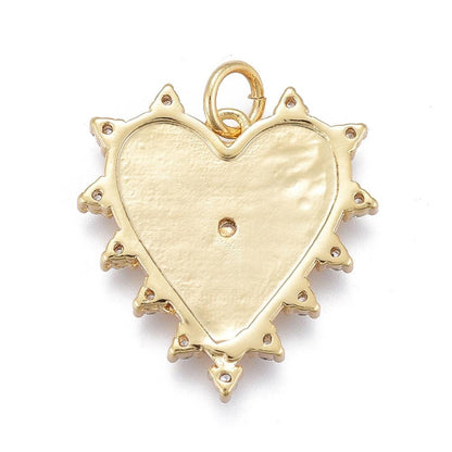 Spiked Cubic Zirconia Heart Pendant, Shiny 18k Gold Plated - SY041