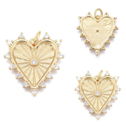 Spiked Cubic Zirconia Heart Pendant, Shiny 18k Gold Plated - SY041