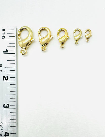 Shiny 18k Gold Plated Lobster Clasp, Various Sizes