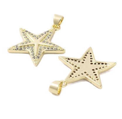 Micro Pave Star Charm, Shiny 18k Gold Plated - SY007
