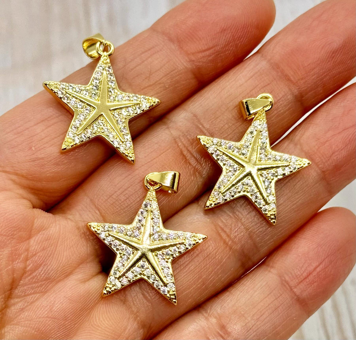 Micro Pave Star Charm, Shiny 18k Gold Plated - SY007