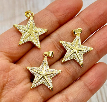 Micro Pave Star Charm, Shiny 18k Gold Plated - SY007