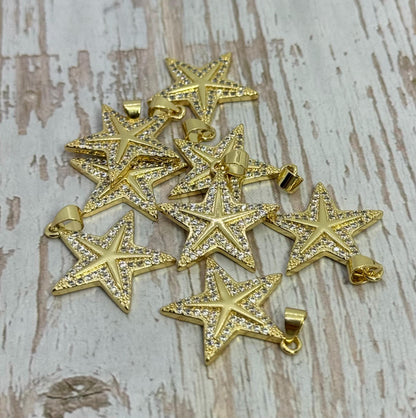 Micro Pave Star Charm, Shiny 18k Gold Plated - SY007