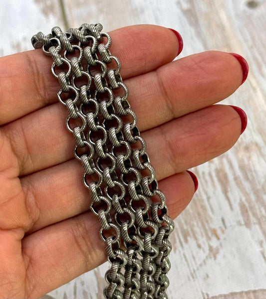 Textured Rolo Chain, Antiqued Pewter Plated - P031-CH