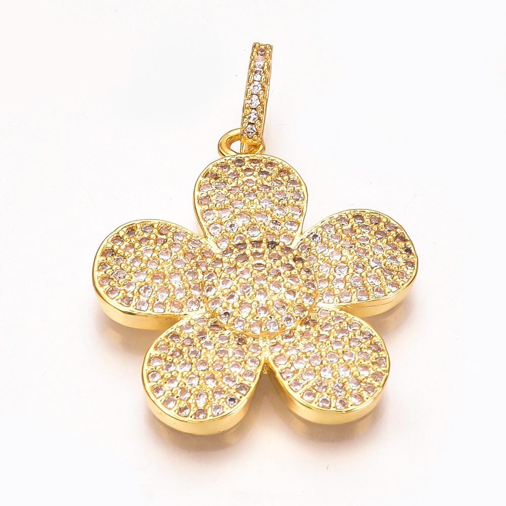 Micro Pave Flower Charm, Shiny 18k Gold Plated - SY043
