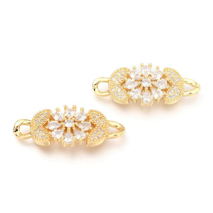 Micro Pave Flower Connector, Shiny 18k Gold Plated - SY040