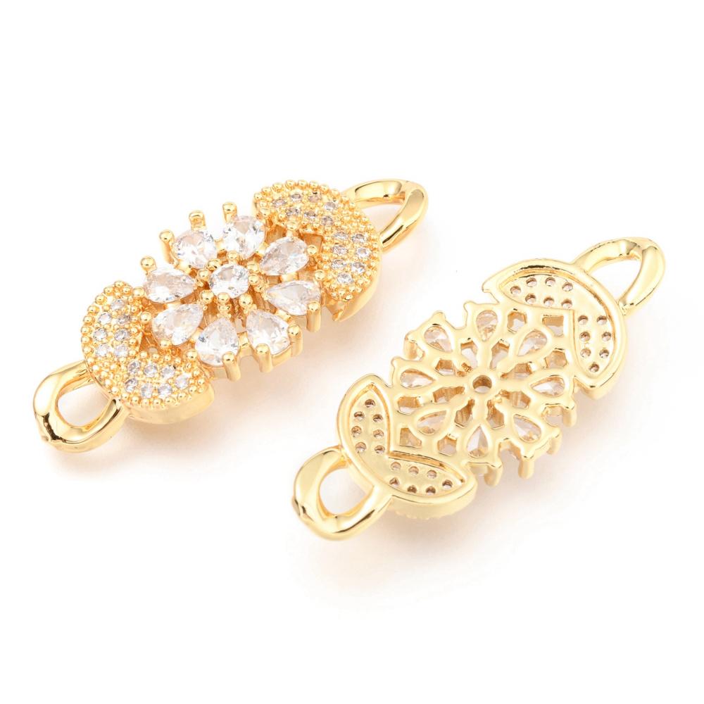 Micro Pave Flower Connector, Shiny 18k Gold Plated - SY040