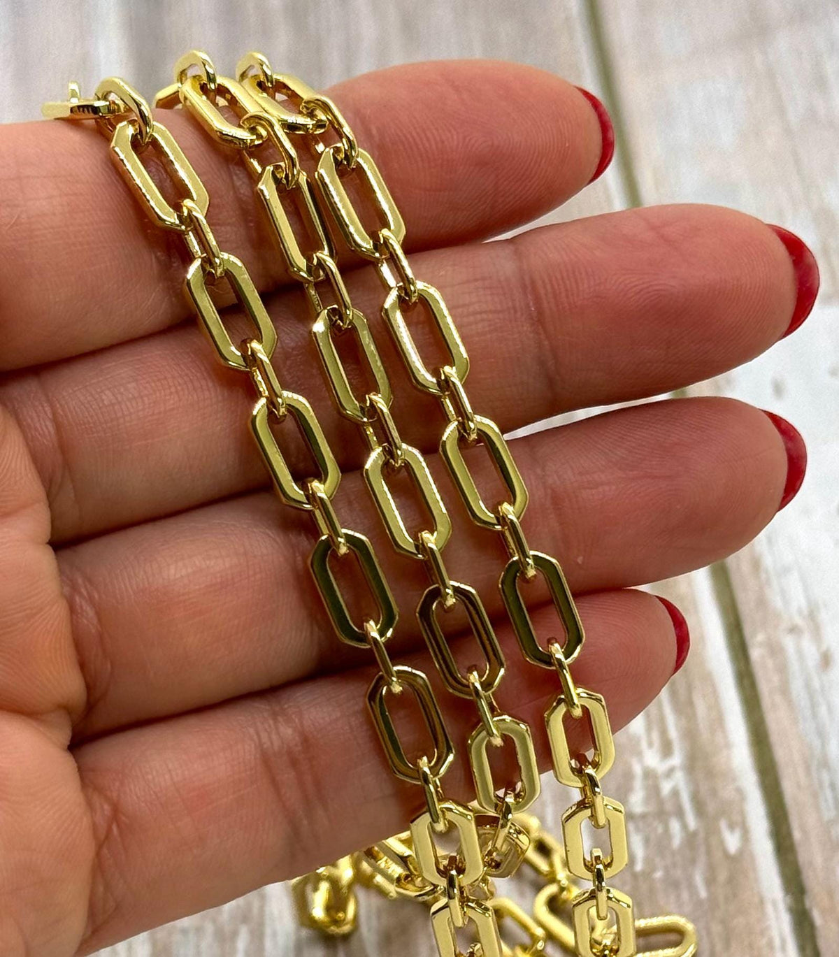 Long Link Cable Chain, Shiny 18k Gold Plated