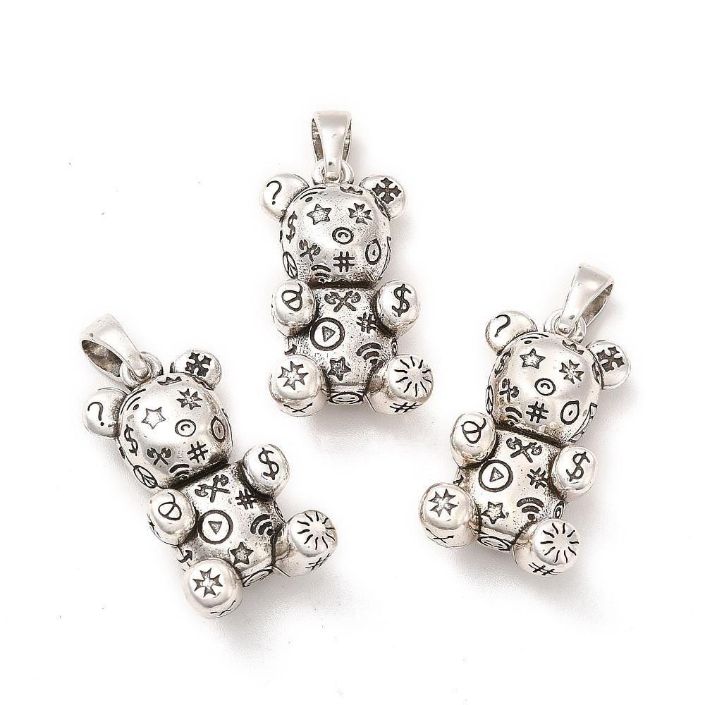 Patchwork Bear Charm in Gold or Silver, Shiny 18k Gold Plated- SY028/SY029