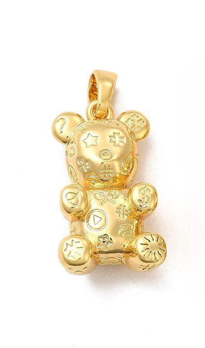 Patchwork Bear Charm in Gold or Silver, Shiny 18k Gold Plated- SY028/SY029