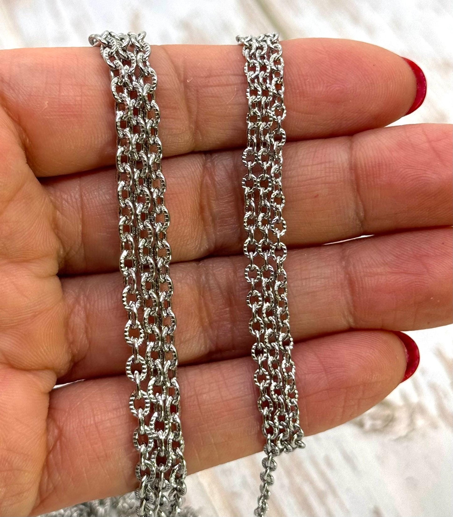 Dainty Textured Cable Chain, Stainless Steel