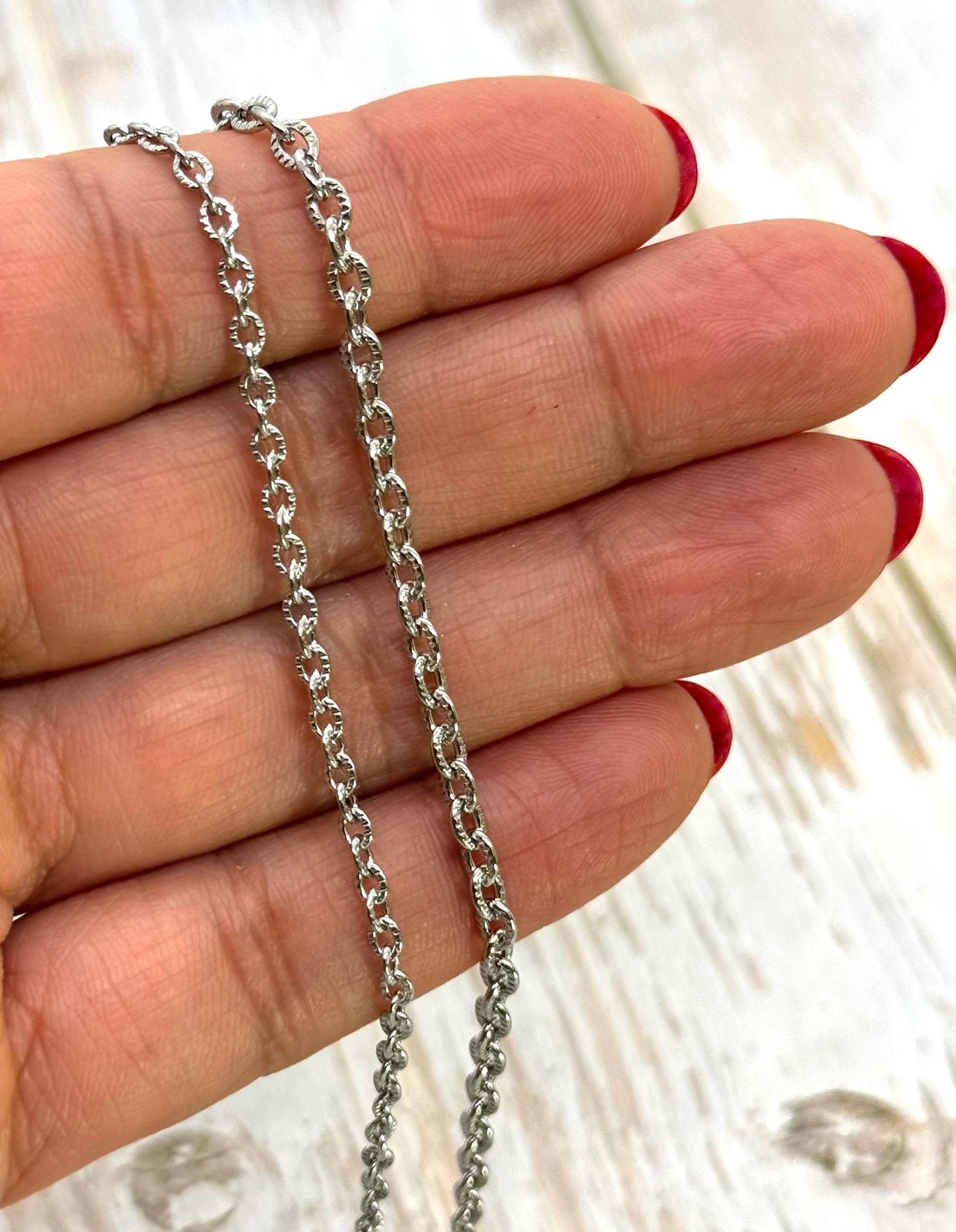 Dainty Textured Cable Chain, Stainless Steel