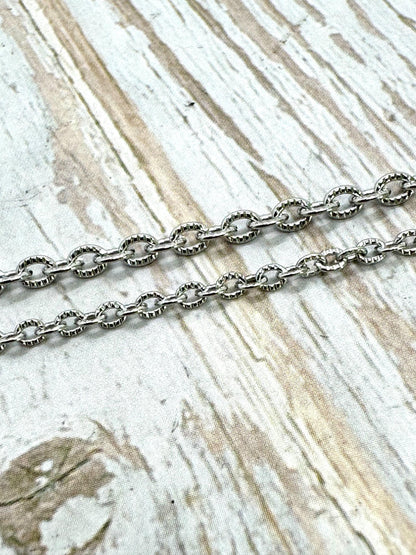 Dainty Textured Cable Chain, Stainless Steel
