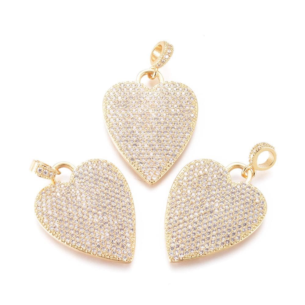 Heart Pendant, 18k Gold Plated Micro Pave Clear Cubic Zirconia Charm - SS068
