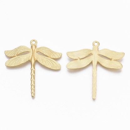 Large Dragonfly Charm, Satin 18k Gold Plated - ST338