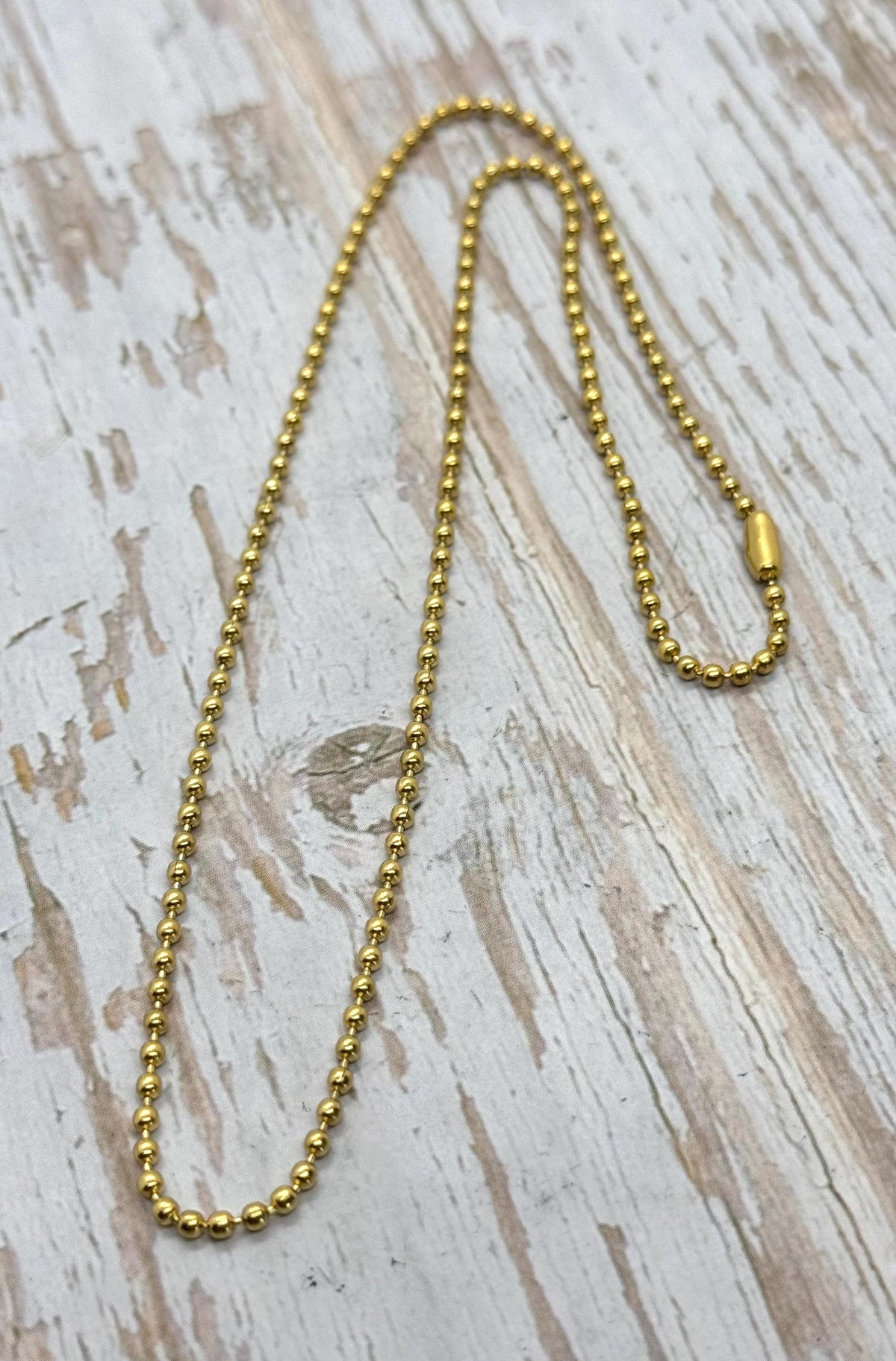 15 Inch Ball Chain Necklace, PVD Gold Plated