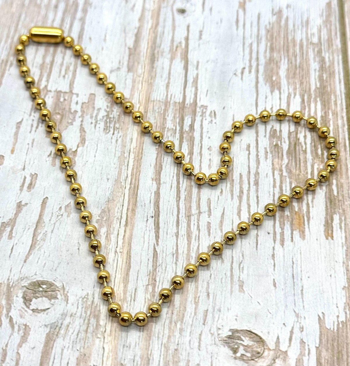 15 Inch Ball Chain Necklace, PVD Gold Plated