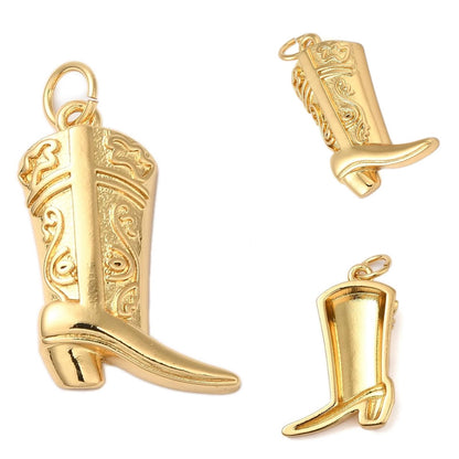 Cowboy Boot Charm, Shiny 18k Gold Plated - SY023
