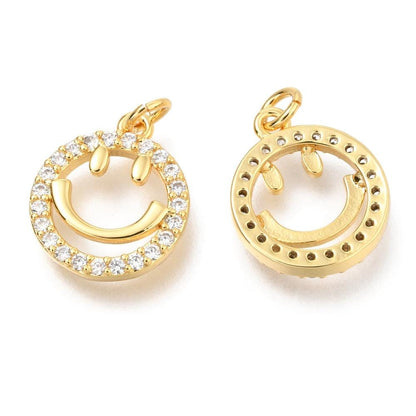 Smiley Face Micro Pave Charm, Shiny 18k Gold Plated - SY014