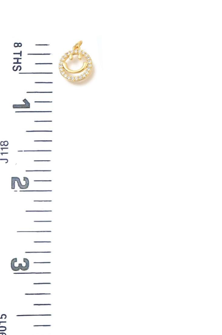 Smiley Face Micro Pave Charm, Shiny 18k Gold Plated - SY014