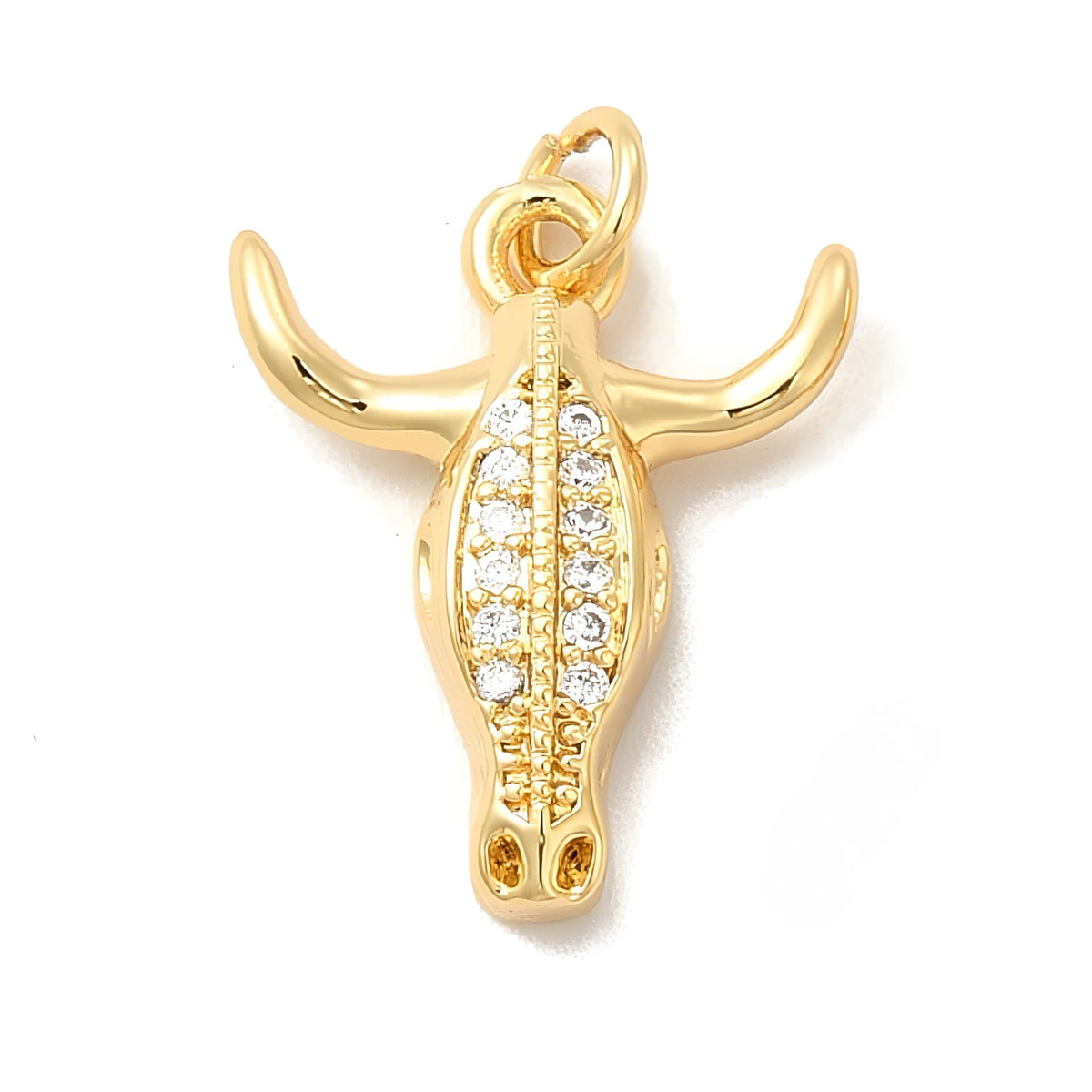 Micro Pave Bull Head Charm, Shiny 18k Gold Plated - SY024