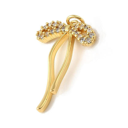 Dangly Bow Micro Pave Pendant, Shiny 18k Gold Plated - SY060