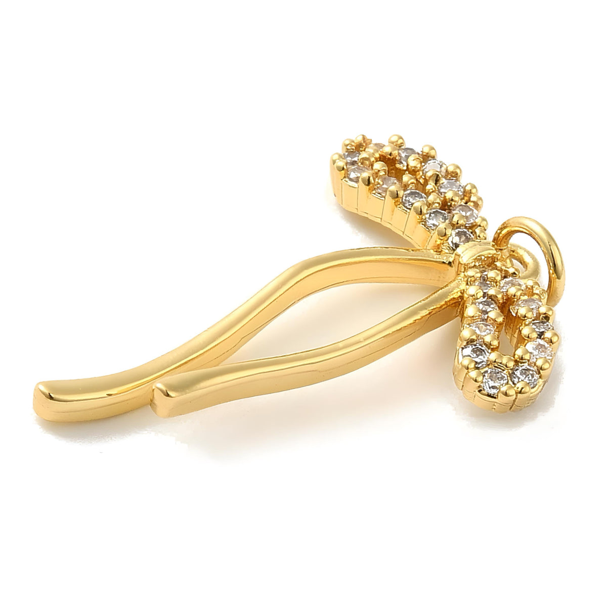 Dangly Bow Micro Pave Pendant, Shiny 18k Gold Plated - SY060