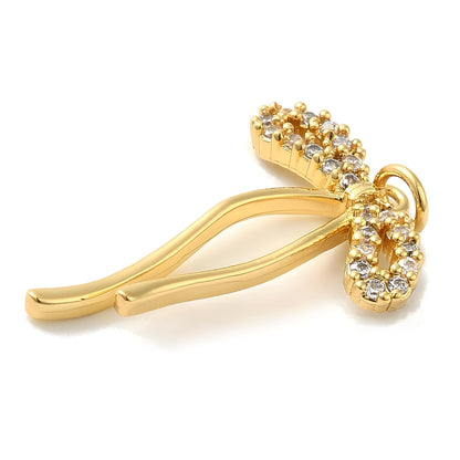 Dangly Bow Micro Pave Pendant, Shiny 18k Gold Plated - SY060