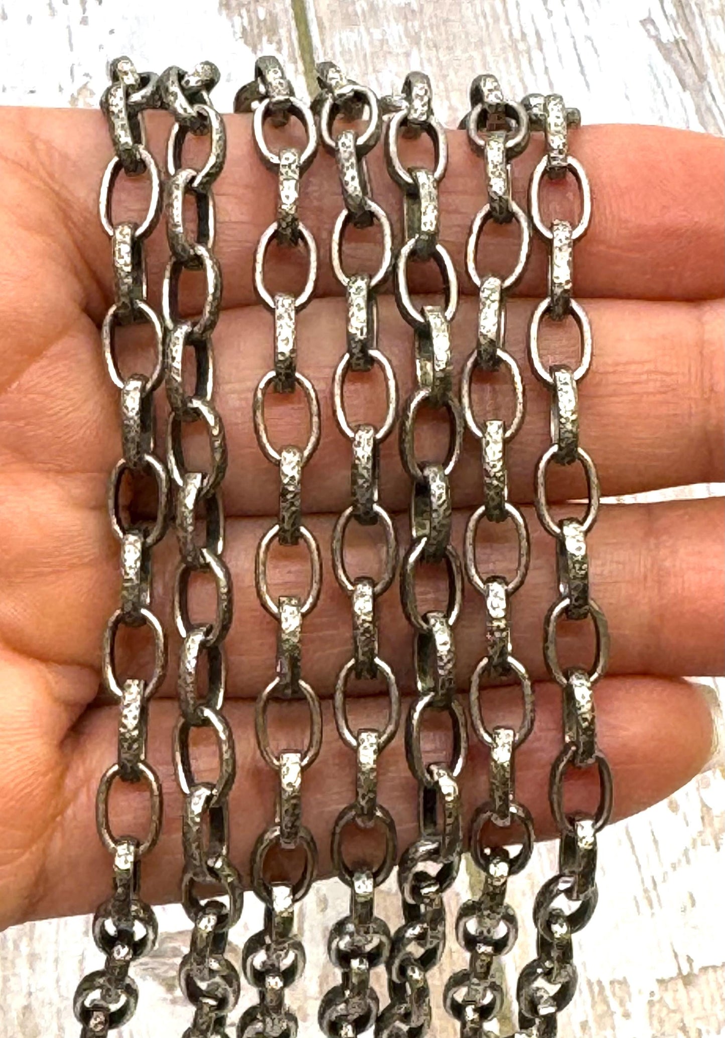Hammered Rolo Chain, Antiqued Pewter Plated - P042-CH