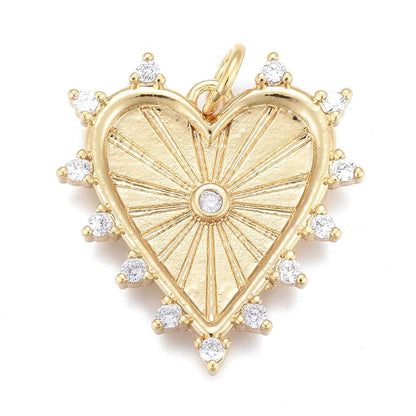 Spiked Cubic Zirconia Heart Pendant, Shiny 18k Gold Plated - SY041