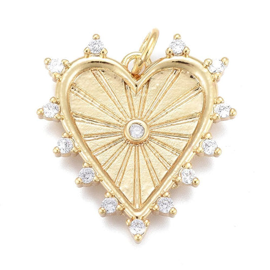 Spiked Cubic Zirconia Heart Pendant, Shiny 18k Gold Plated - SY041