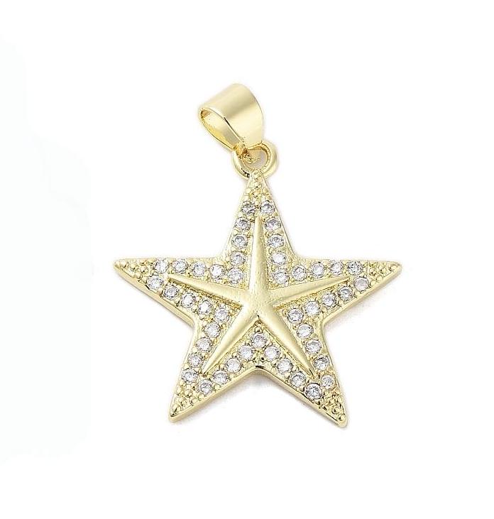 Micro Pave Star Charm, Shiny 18k Gold Plated - SY007