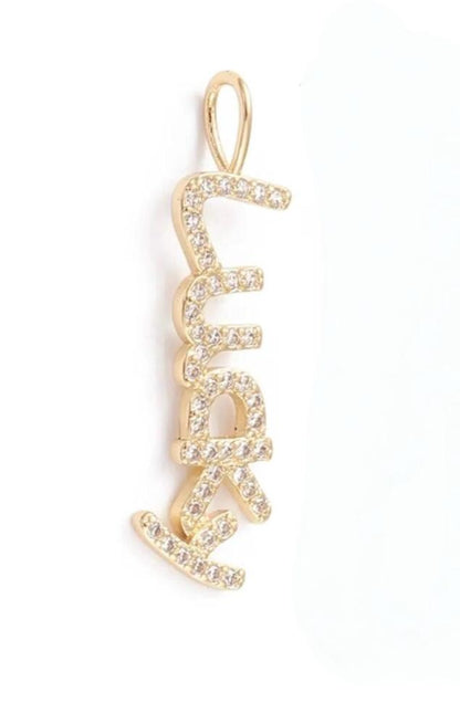 'Lucky' Micro Pave Word Charm, Shiny 18k Gold Plated - SY036