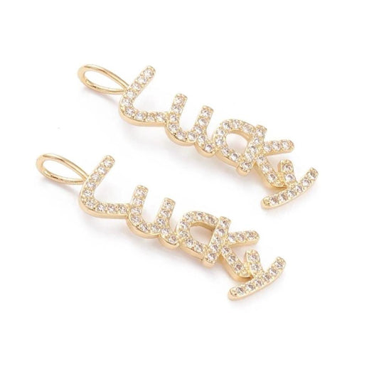 'Lucky' Micro Pave Word Charm, Shiny 18k Gold Plated - SY036