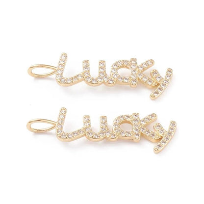 'Lucky' Micro Pave Word Charm, Shiny 18k Gold Plated - SY036