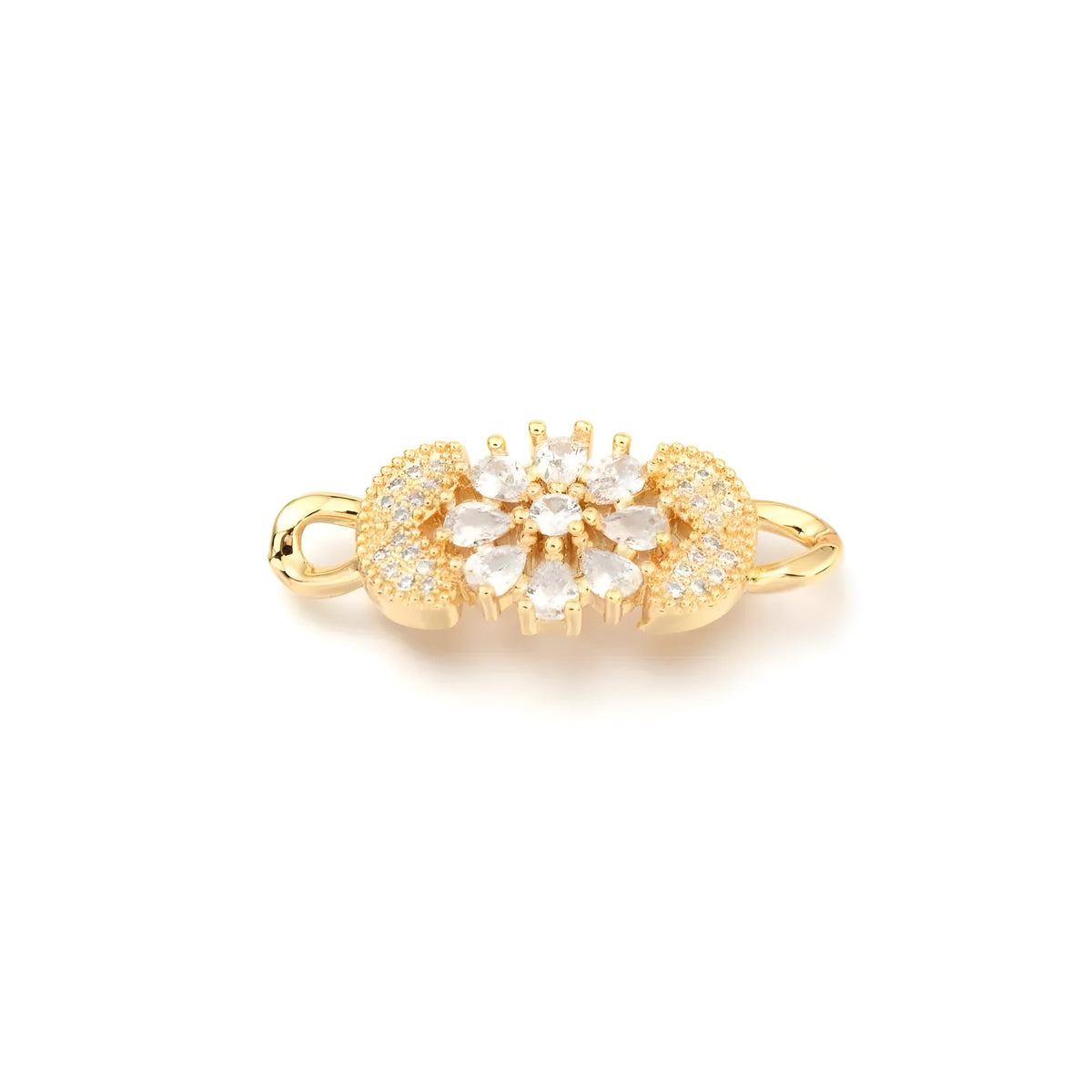 Micro Pave Flower Connector, Shiny 18k Gold Plated - SY040