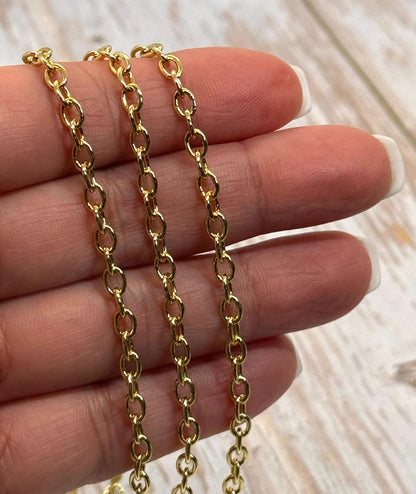 Minimalist Oval Cable Chain, Shiny 18k Gold Plated