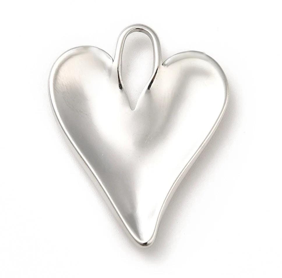 Large Elongated Heart Pendant, Stainless Steel - SS026