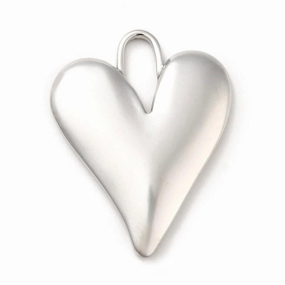 Large Elongated Heart Pendant, Stainless Steel - SS026