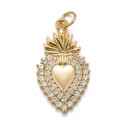 Sacred Heart Micro Pave Pendant, Shiny 18k Gold Plated - SY063