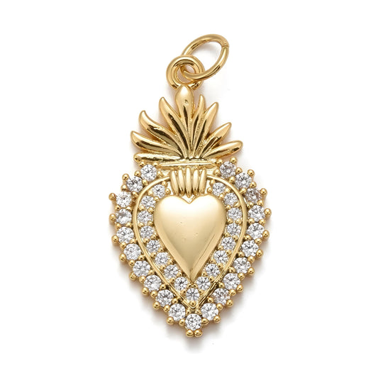 Sacred Heart Micro Pave Pendant, Shiny 18k Gold Plated - SY063