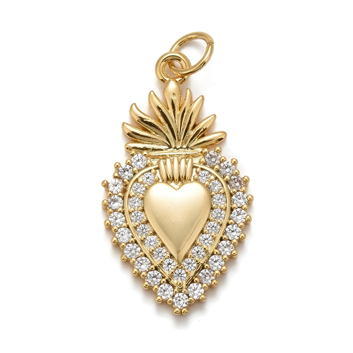 Sacred Heart Micro Pave Pendant, Shiny 18k Gold Plated - SY063