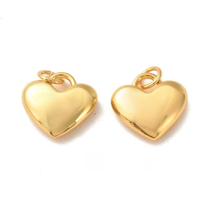 13mm Dainty Puffed Heart Charm, Shiny 18k Gold Plated - SY061