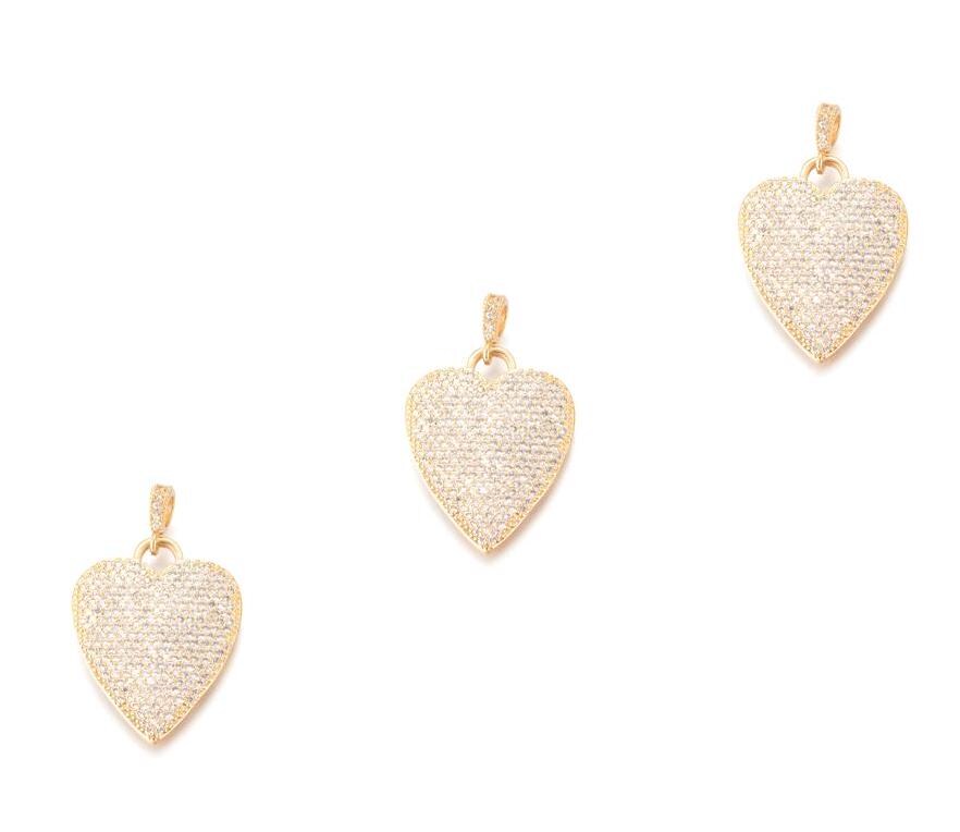 Heart Pendant, 18k Gold Plated Micro Pave Clear Cubic Zirconia Charm - SS068